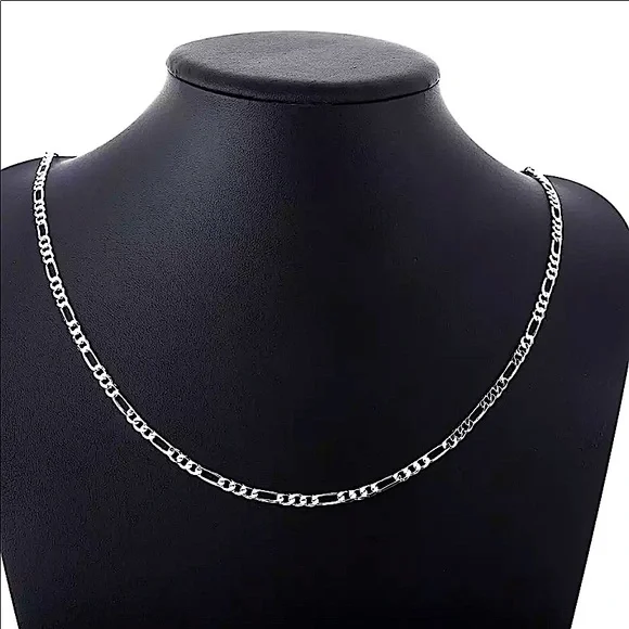 CUBAN FIGARO STERLING SILVER CHAIN LINK UNISEX NECKLACE 4MM - Picture 4 of 4